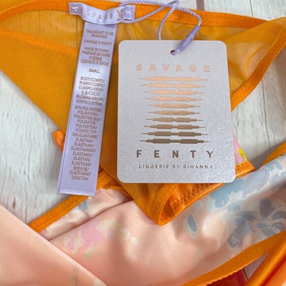 NWT Savage X Fenty Night Blooms High Leg Floral Mesh Bow Bikini Bottoms Size S - Picture 5 of 6